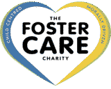 The Foster Care Charity logo a blue and yellow heart with the name of the company inside