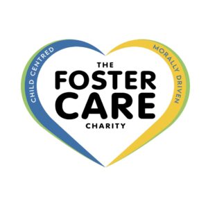 The Foster Care Charity logo a blue and yellow heart with the name of the company inside