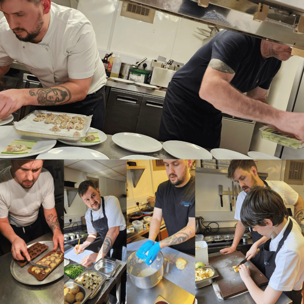 compilation of image showing Michael Patron of The Foster Care Charity cooking in his professional kitchen